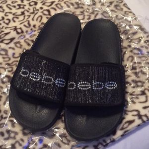 Bebe black and rhinestone slides